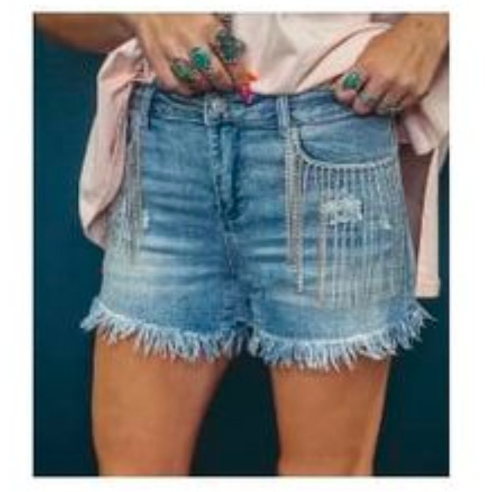 Rebel In Bling Denim Shorts